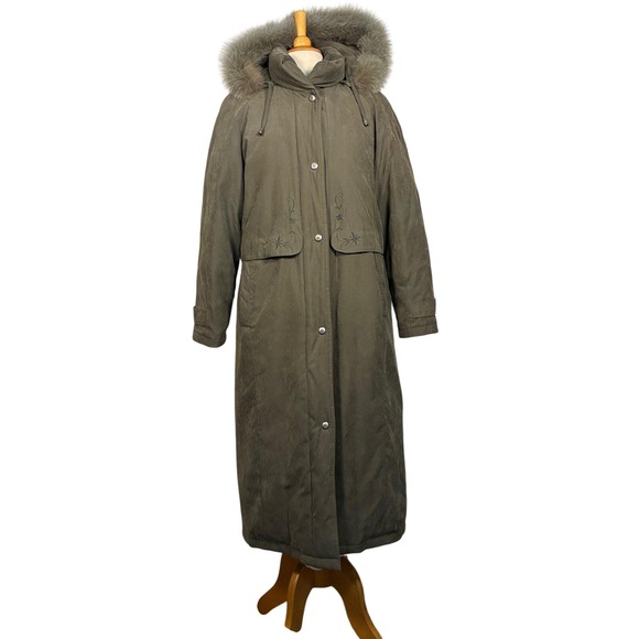 Vintage Utex Design Puffer Coat Long Parka faux fur trim hood M Olive Green 90s